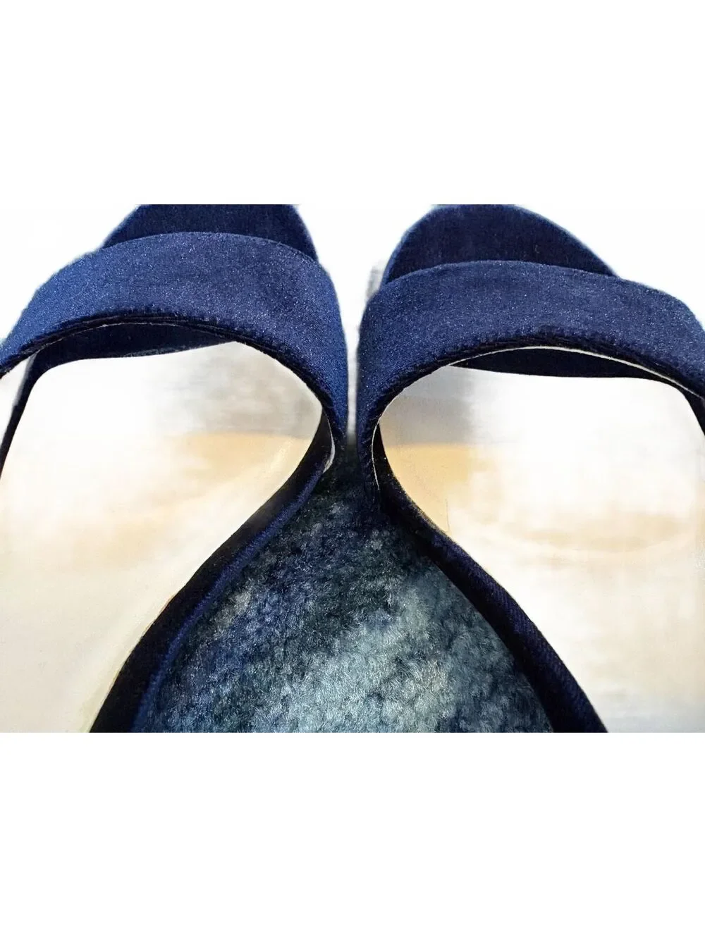 Vintage Cole Haan Women's Navy Blue Velvet Ankle Strap Glitter High Heel size 9